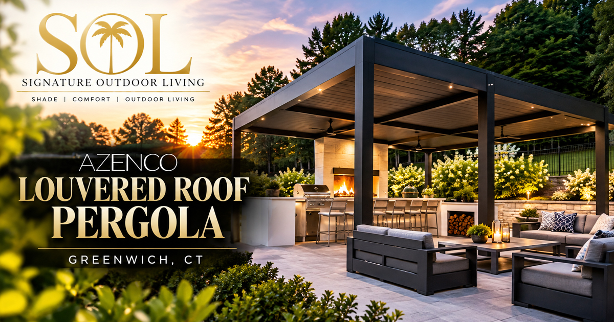 Beautiful Azenco Louvered Roof Pergola in Greenwich, CT