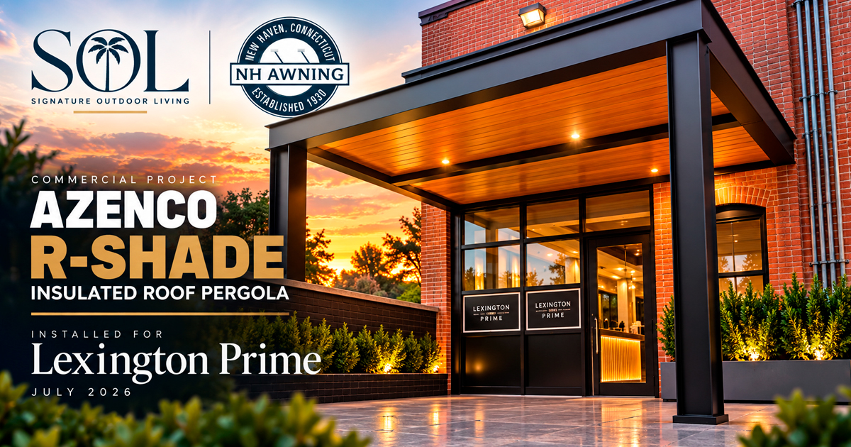 Azenco R-Shade Pergola Installation at Lexington Prime.