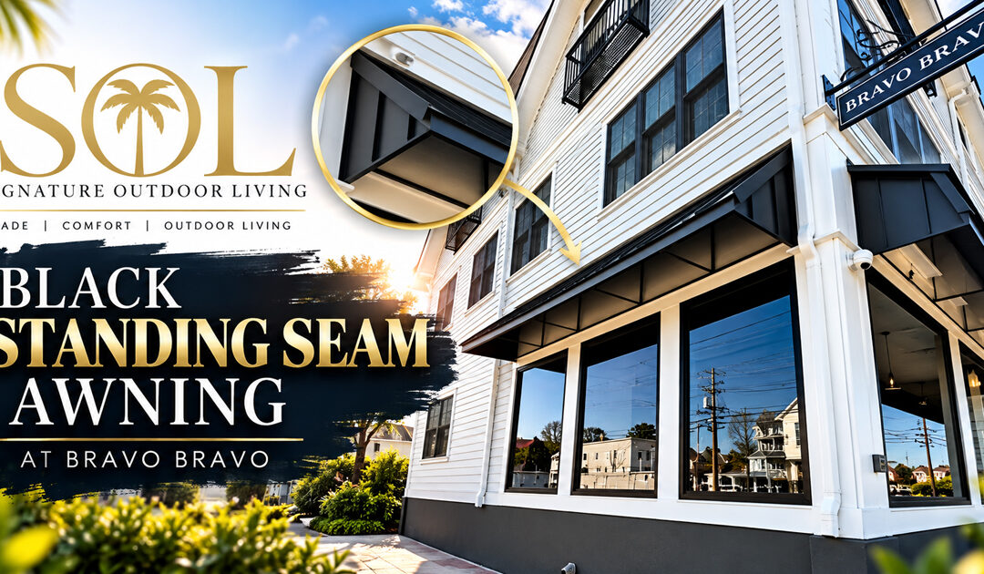 Black Standing Seam Awning at Bravo Bravo in Stonington, Connecticut