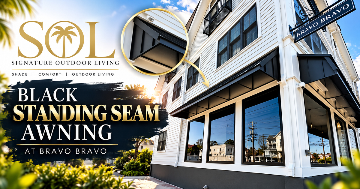 Black Standing Seam Awning at Bravo Bravo in Stonington, Connecticut
